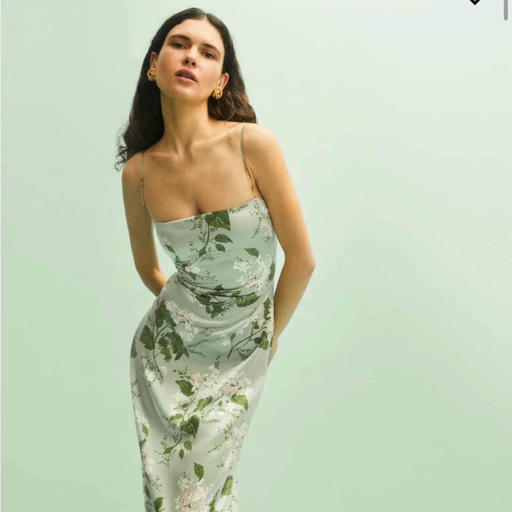 Reformation Frankie Silk Dress - Tea Garden